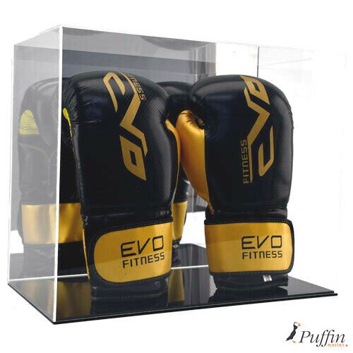 Boxing Glove Display Case - Double Portrait (With Mirror Backing) - Black Base