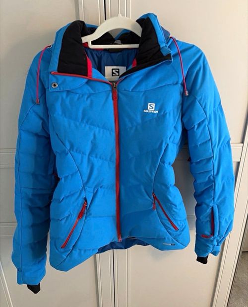 Salomon Blue Puffer Jacket Size S Hooded Faux Fur Trim — image 1