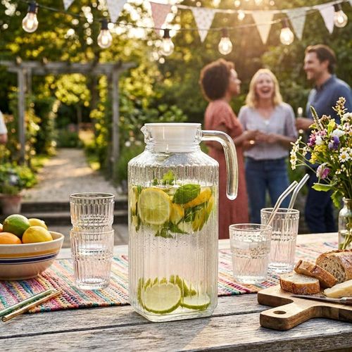 Glass Pitcher with Plastic Lid 1.8L Square Clear Jug Dishwasher Safe Water Juice — image 8