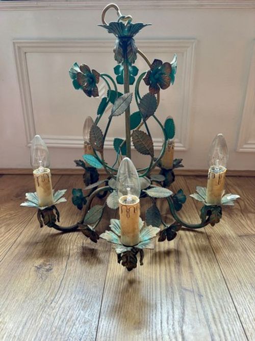Vintage French Toleware 5-Arm Chandelier Ceiling Light