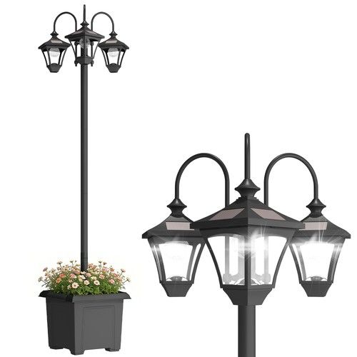 Outsunny Solar Lamp Post Dusk-to-Dawn Sensor 185 cm Black