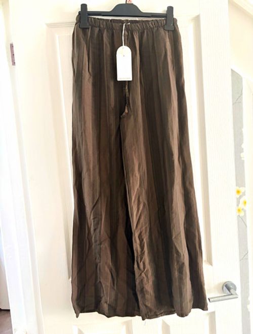 Toscana Moda Women’s Brown Striped Wide Leg Dress Pants Regular One Size