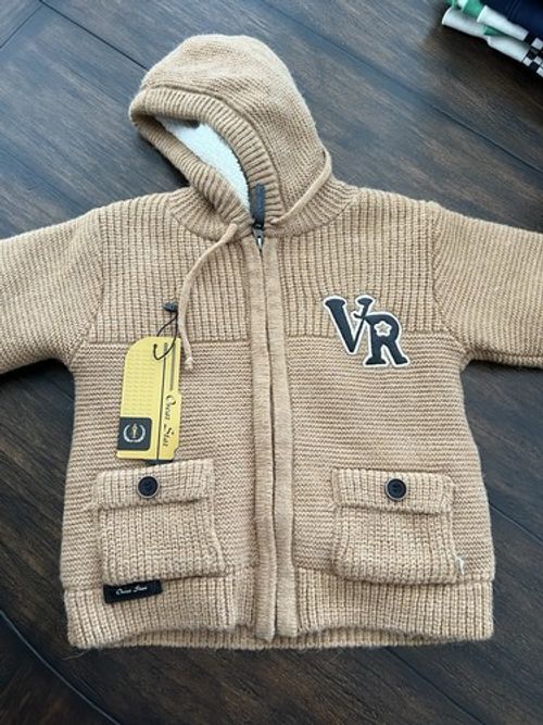 Oscar Star 4T NWT Beige Knit Hooded Full Zip Sherpa Lined Jacket Wool