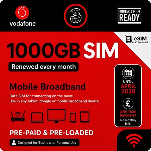 Three - Vodaphone Pre-Loaded 1000GB Data Sim - 5G Mobile Expiry April 2028 New — image 1