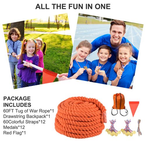 60’ Tug of War Rope for Adults Field Day Games Party Carnival Family Game Orange — image 4