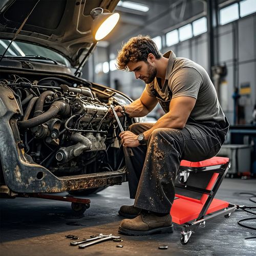 2 in 1 Folding Mechanics Creeper Trolley Stool Padded Car Workshop Garage Repair — image 2