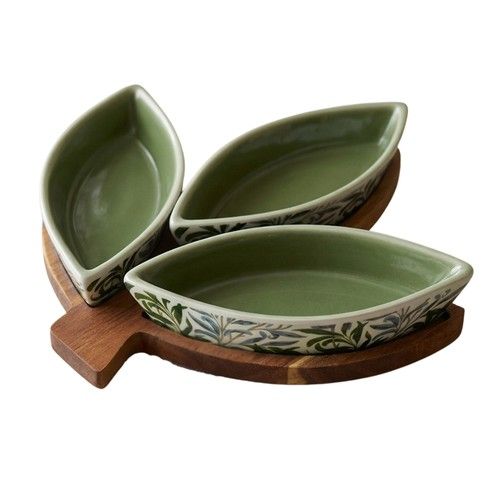 William Morris Willow Bough Set of 3 Leaf Snack Dishes & Tray