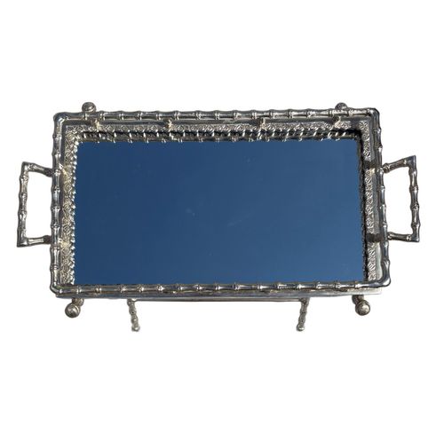 Mid-Century Mirrored Faux Bamboo Serving Table Silver Tone French Vintage 1960s — image 3