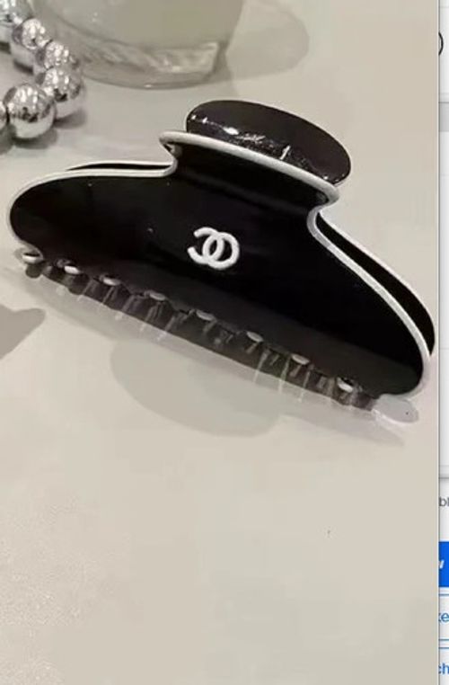 Chanel Hair Claw Clip White Cream Black&white Glossy Women Hair Accessory brand