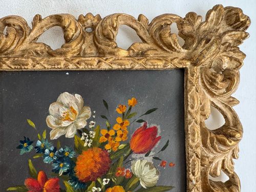 Vintage oil painting Still life Flemish Flowers signed framed 24/30cm — image 6
