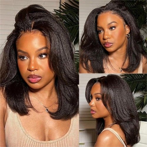 Glueless Wig Human Hair 4x4 Lace Yaki Straight Wig for Women 3-Second Installati