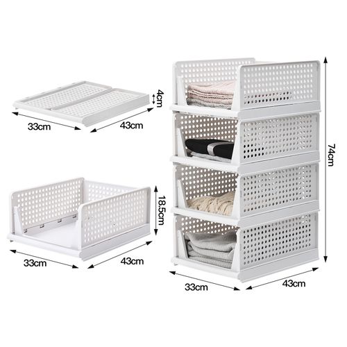 4x Stackable Folding Wardrobe Organiser Shelf Pull Out Closet Storage Box Drawer — image 2