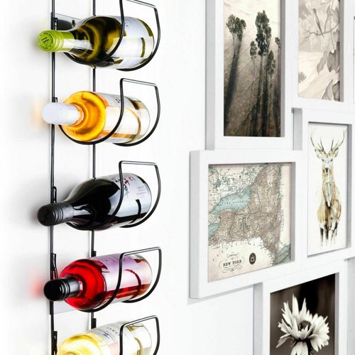 5 Bottle Wine Rack Black Metal Wall Mounted Storage Holder Shelf Kitchen Vine UK — image 4