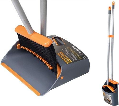 Long Handled Dustpan and Brush Set Strong Metal Handle Dust Pan & Broom Sweeper