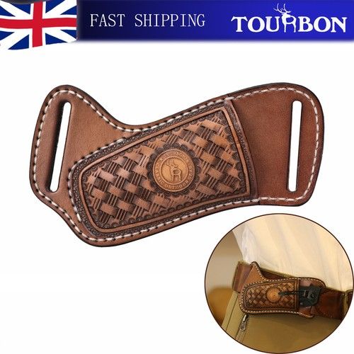 TOURBON Vintage Leather Folding Knife Sheath EDC Tool Belt Pouch (SHEATH ONLY)