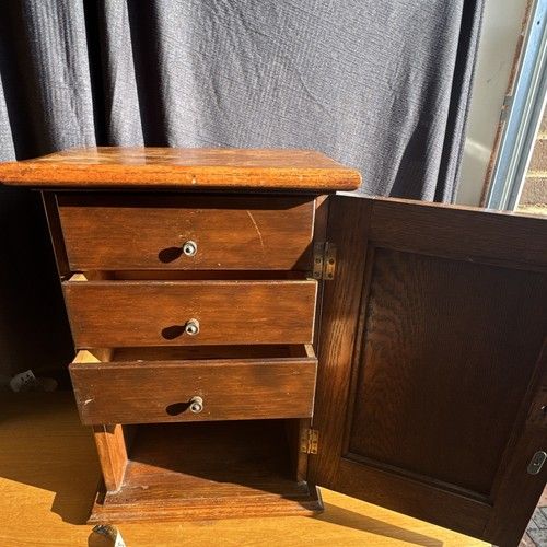 Antique Edwardian Oak Smokers Cabinet Desktop Tabletop Drawers Missing Lock