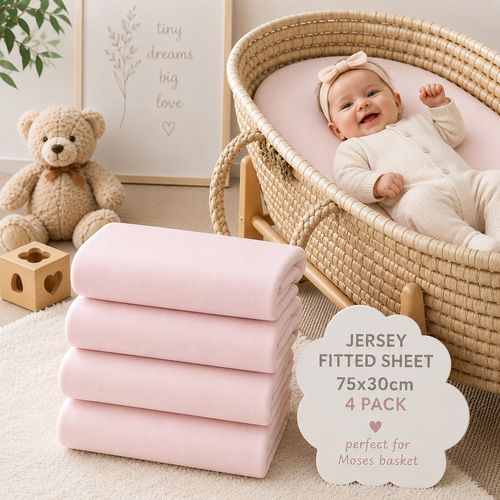 4 Pack Jersey 100% Cotton Fitted Sheets 75x30 cm for Moses Basket Pram Bassinet — image 1