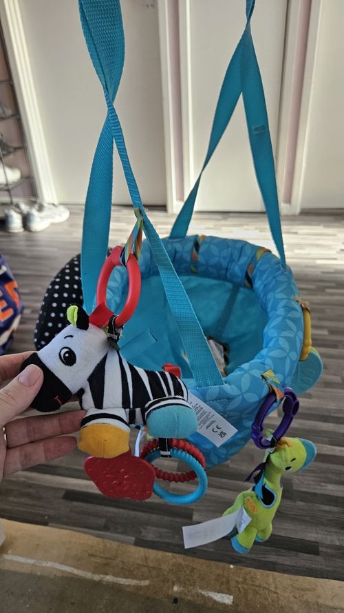 Bright Starts Safari Door Bouncer Baby Jumper Seat with Hanging Toys Blue/Green — image 2