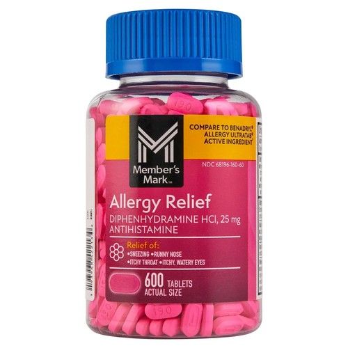 Member's Mark Allergy Relief 25mg 600 Minitabs Tablets Bulk Antihistamine