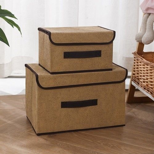 Foldable Canvas Storage Folding Box Fabric Clothes Basket with Lid Organizer UK