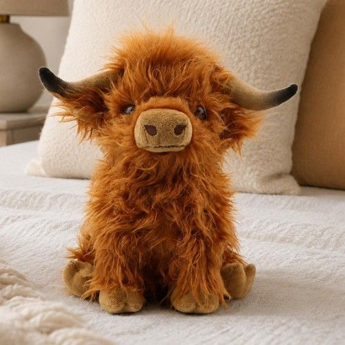 Cuddly Living Nature Highland Cow Soft Brown Kid Stuffed Teddy Plush Doll Toy