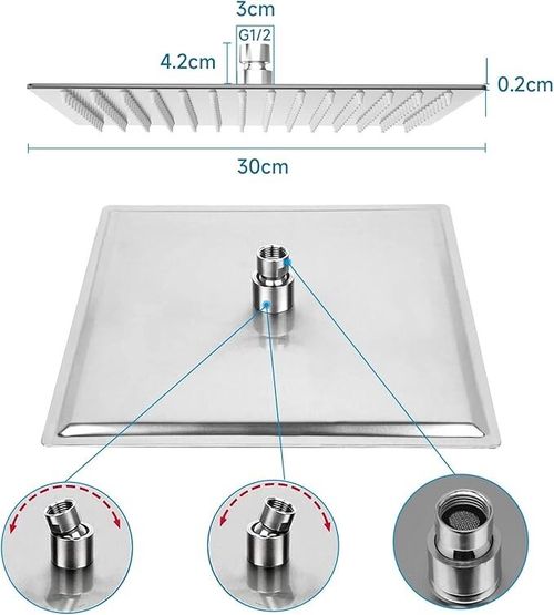 Bathroom Mixer Shower Thermostatic Dual Head Square Rainfall Head Handset Chrome — image 10