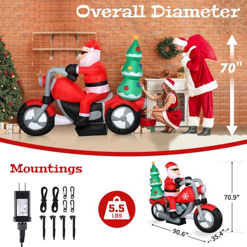 6FT Inflatable Santa Claus Riding Motorcycle Christmas Outdoor Garden LED Decora — image 10