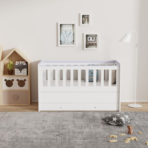 3-in-1 Convertible Cot Bed White Baby Nursery Crib Toddler Bed 140x66cm Mattress — image 12