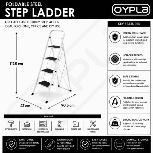 NEW! Foldable 4 Step Ladder Stepladder Non Slip Tread Safety Steel Step — image 2
