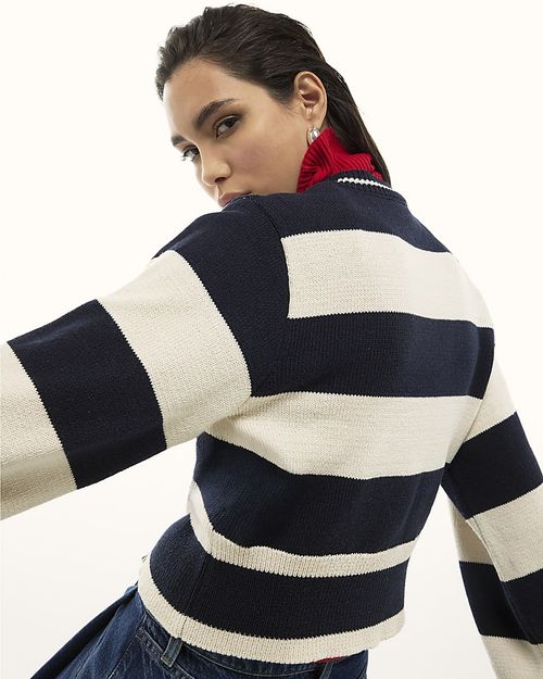 River Island Womens Cardigan Navy Striped Long Sleeve Button Jumper Top — image 8