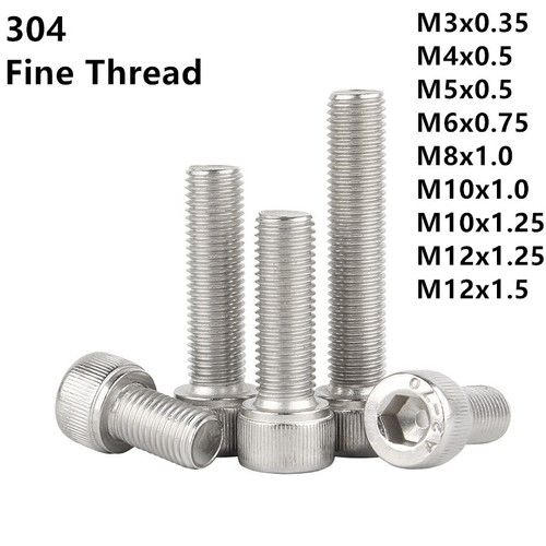 Fine Thread M3 - M12 304 Stainless Steel Hex Socket Bolts Cap Head Screws NEW
