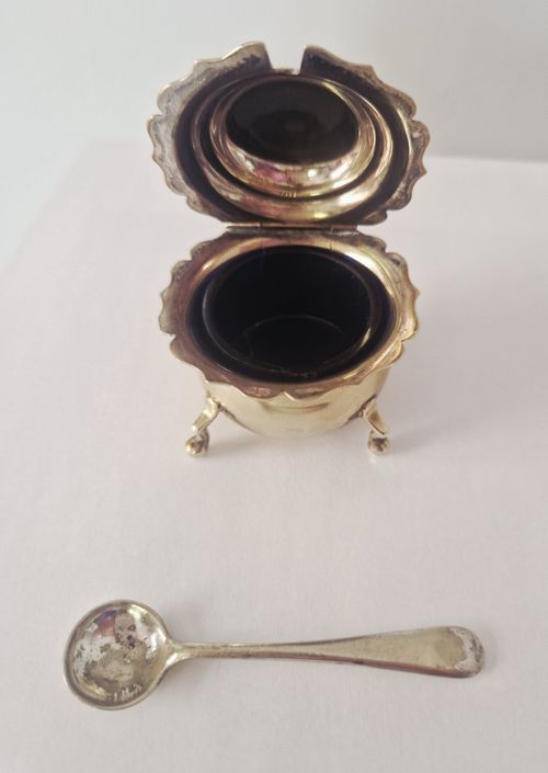 Pretty Little Silver Plate Mustard Pot, Glass Insert And Spoon — image 2