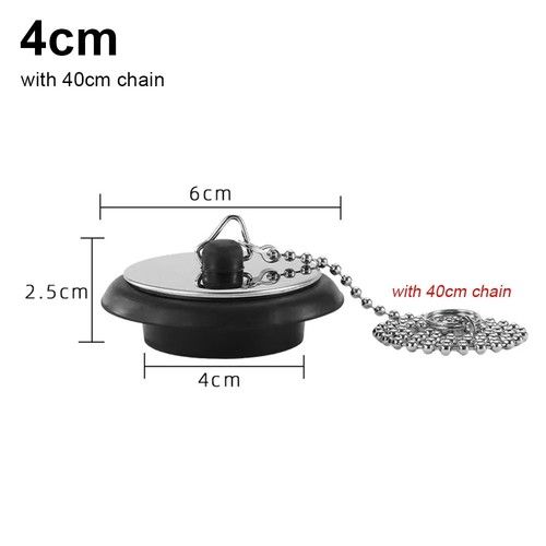Sink Plug Rubber Bath Drain Cover Universal Tub Stopper With Chain 1Pc