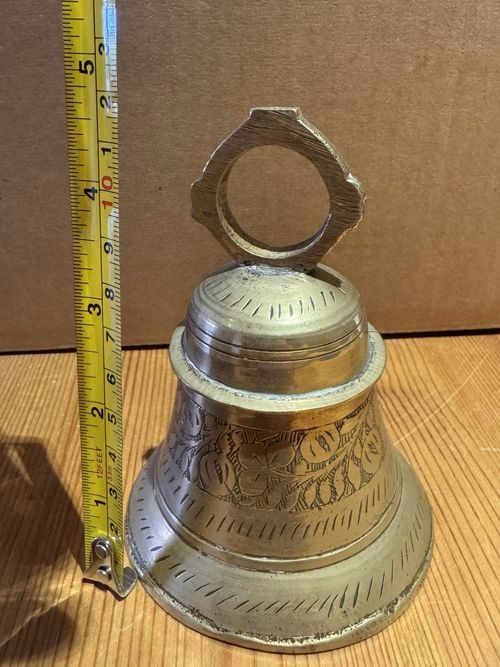 Vintage Brass Bell Medium Size No Clanger Etched Solid Brass — image 9