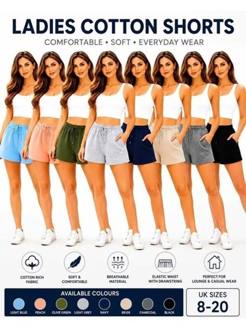 3 Pack Womens Cotton Elastic Waist Shorts Ladies Summer Casual Beach Hot Pants