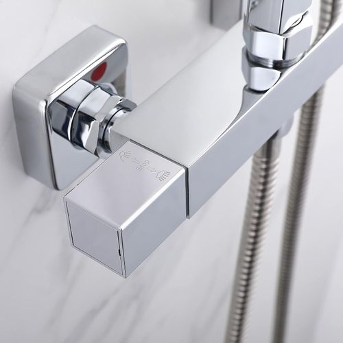 Bathroom Mixer Shower Thermostatic Dual Head Square Rainfall Head Handset Chrome — image 8