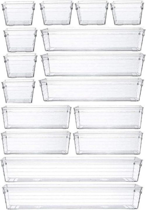 16 Pcs Clear Plastic Drawer Organiser Trays Desk Versatile Kitchen Drawer Organi