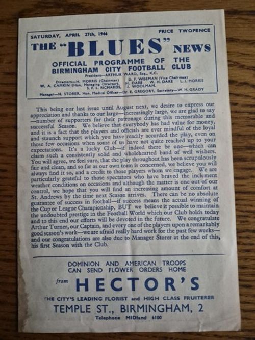 1945/6 - Birmingham City v Wolverhampton Wanderers 