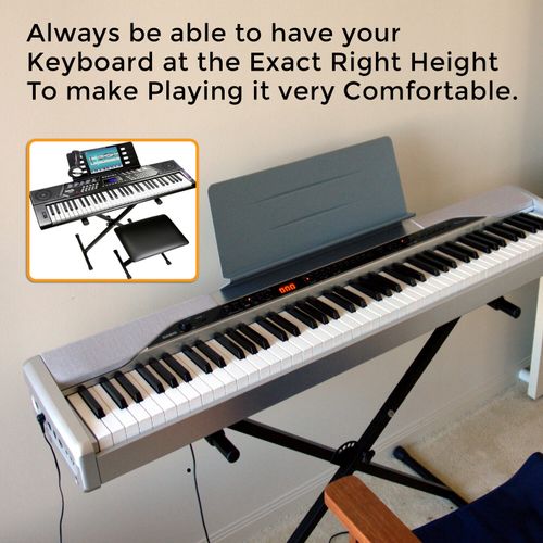 Double Braced Height Adjustable X Frame Music Piano Keyboard Stand & Bench Chair — image 8
