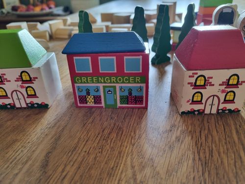 Big jigs Wooden Toy Bundle 160 + Pieces. Farm Zoo  People Trees Shops Signs Etc — image 12
