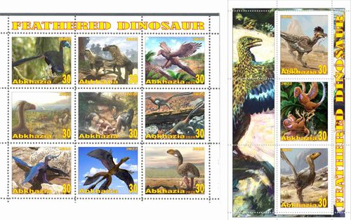 Stamp sheet+block Feathered Dinosaur Abkhazia issue 2022 #2 — image 1