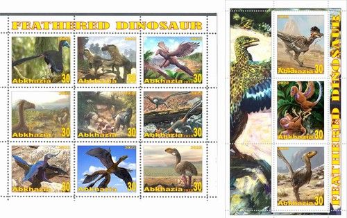 Stamp sheet+block Feathered Dinosaur Abkhazia issue 2022 #2