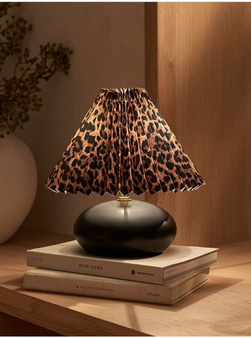 Black Leopard Print Battery Table Lamp