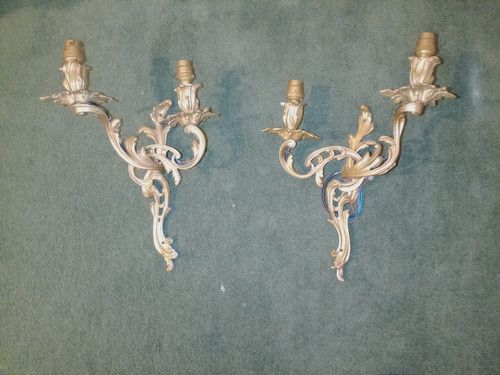 Pair of French style vintage brass sconce wall lights