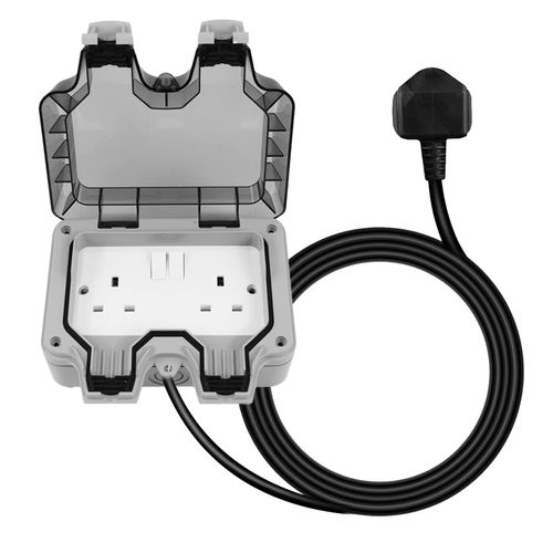 Outdoor Socket Waterproof Double Plug Extension Lead External 2 Gang Switched UK — image 1