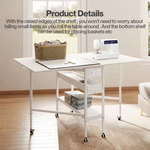 Levede Sewing Table Foldable Craft Desk Height Adjustable with Storage Black — image 6