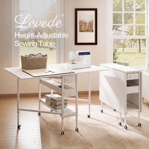 Levede Sewing Table Foldable Craft Desk Height Adjustable with Storage Black — image 1
