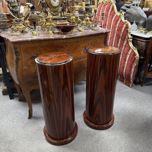 Pair of Art Deco Rosewood Style Pedestal Columns Jardinières