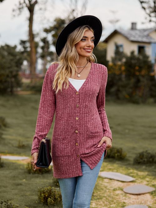 Ladies Knitted Coat Cardigan Buttons Up Long Sleeve Stretch Jumper Long Top SIZE — image 2