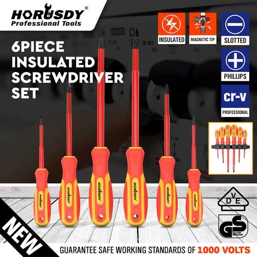 6pc Insulated Magnetic Electricians Screwdriver Soft Grip Phillips Flat Set